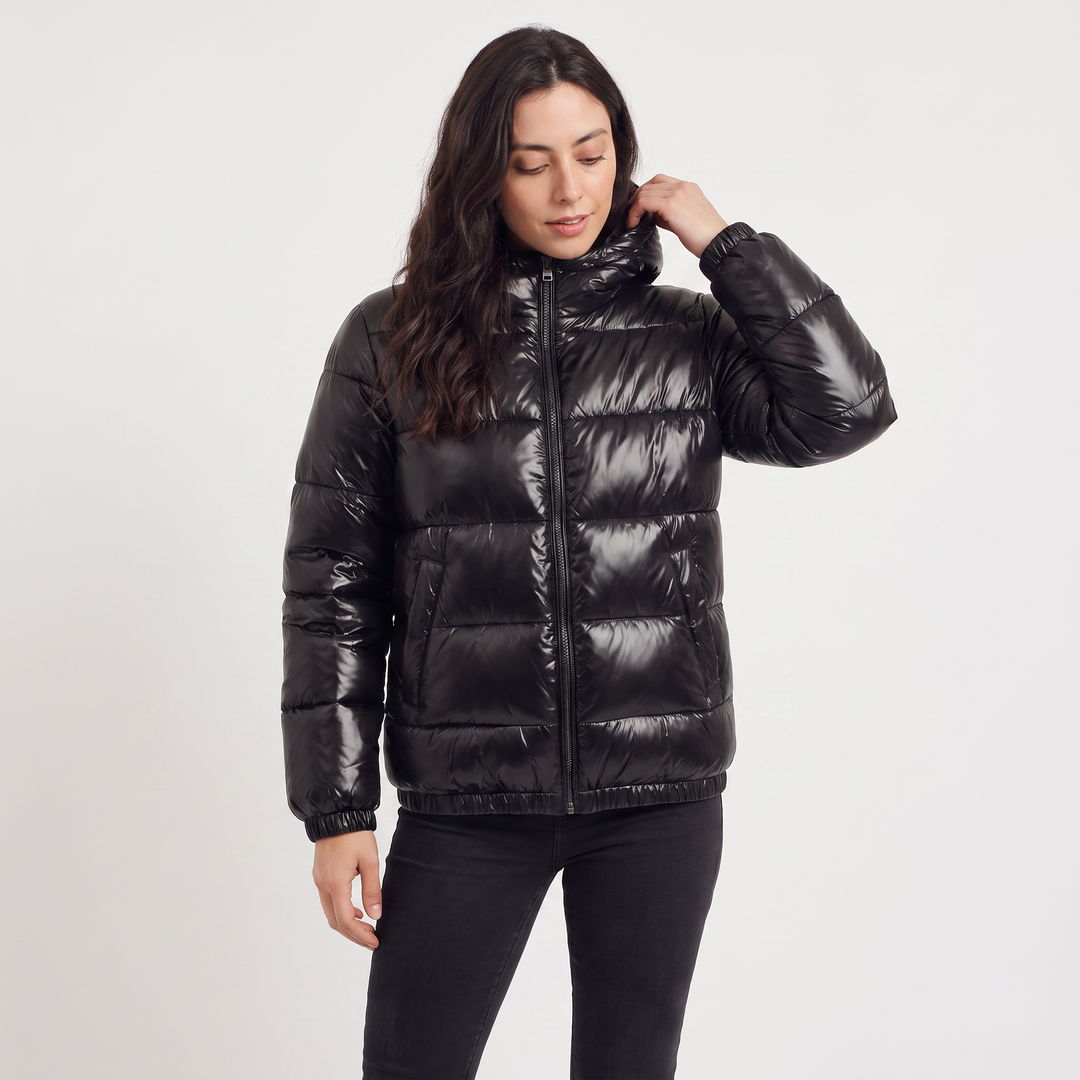Women's Casual Glossy Hooded Puffer Jacket