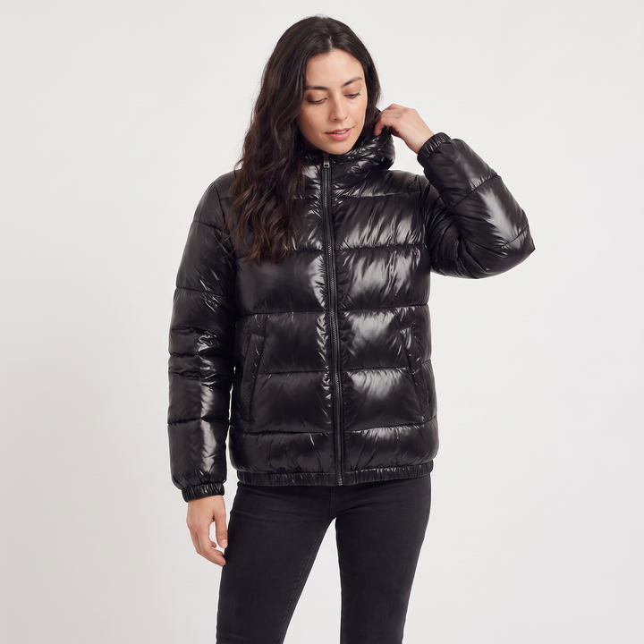 Women's Casual Glossy Hooded Puffer Jacket