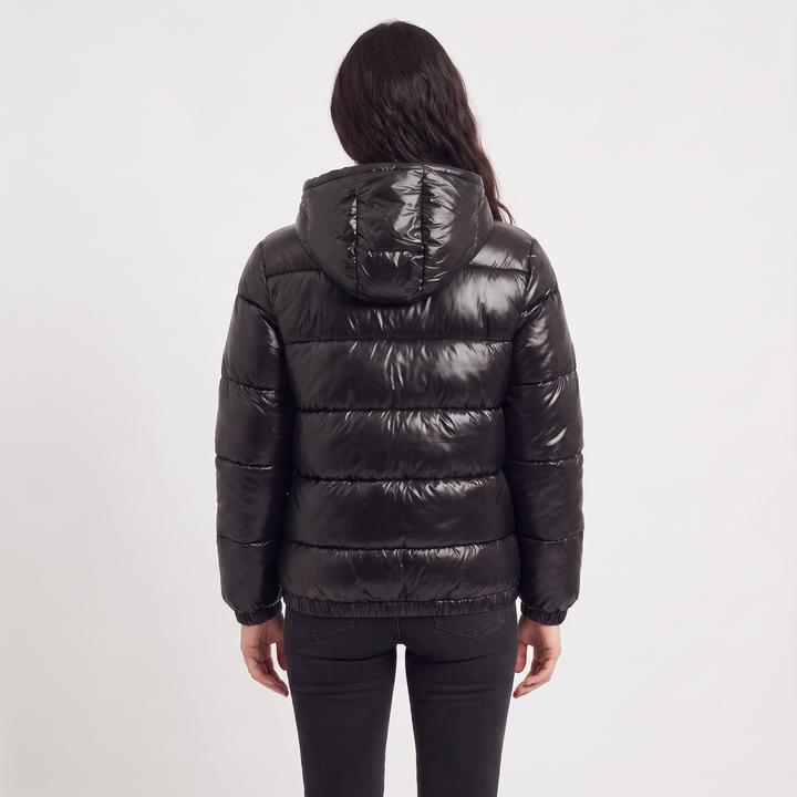 Women's Casual Glossy Hooded Puffer Jacket