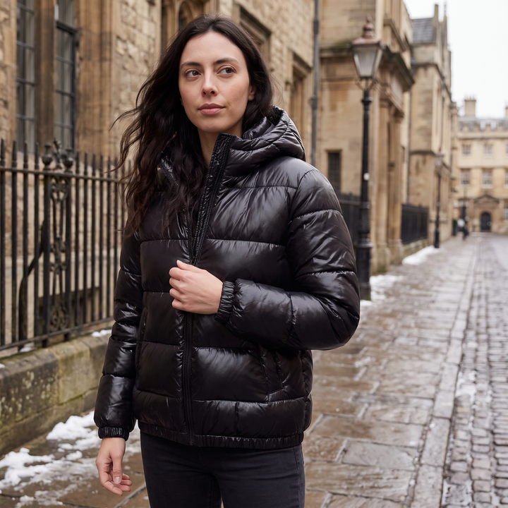Women's Casual Glossy Hooded Puffer Jacket