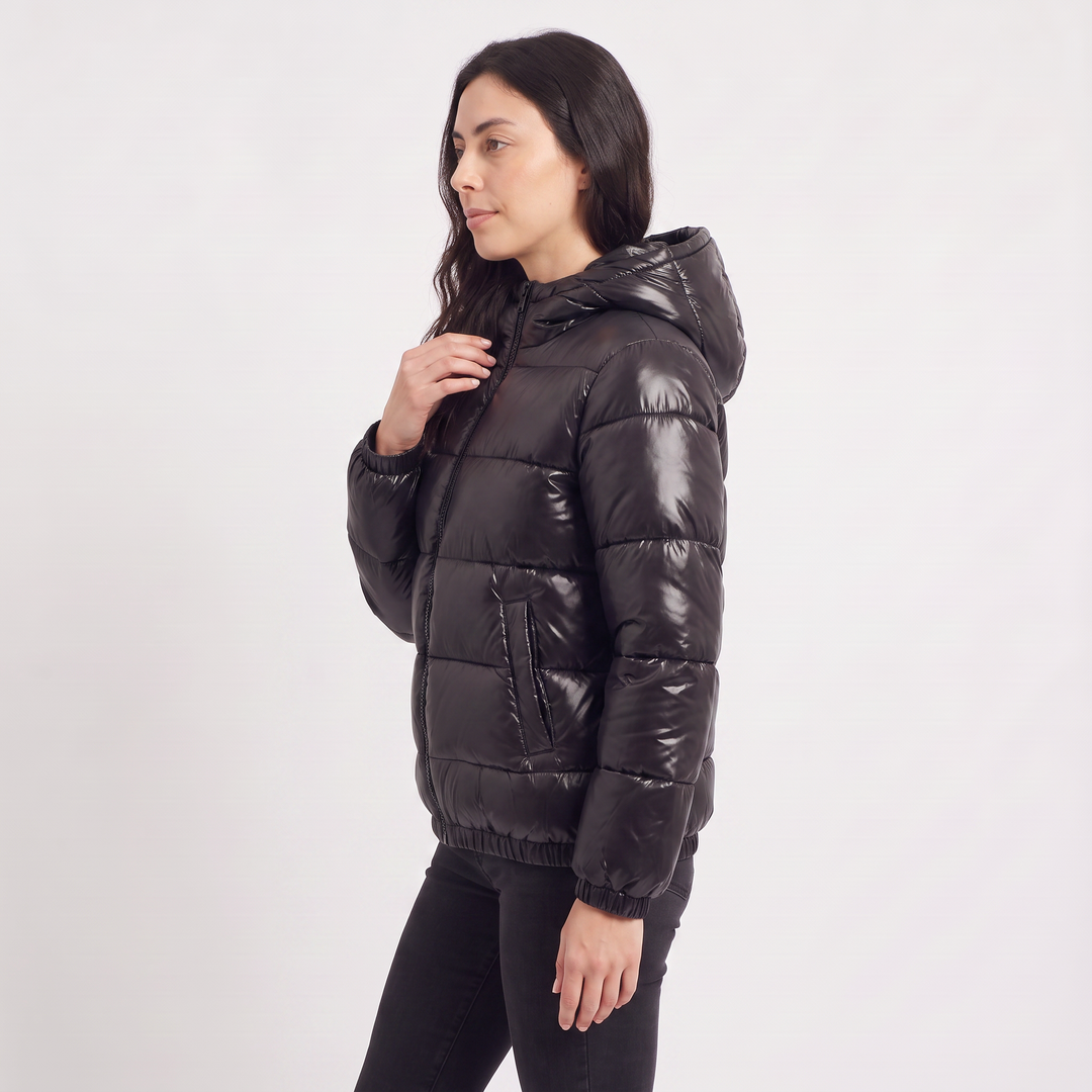 Women's Casual Glossy Hooded Puffer Jacket
