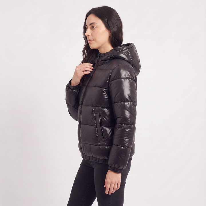 Women's Casual Glossy Hooded Puffer Jacket