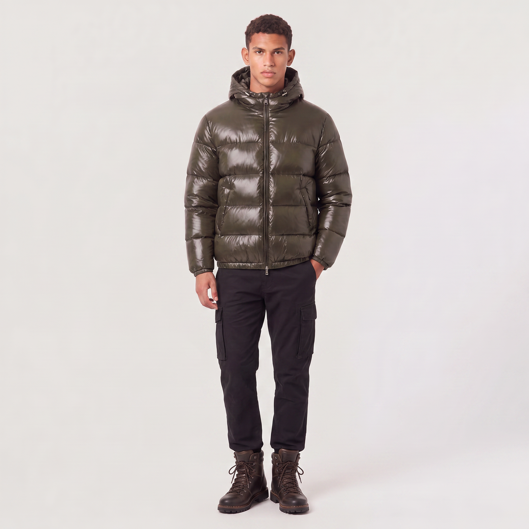 Men's Casual Glossy Hooded Puffer Jacket