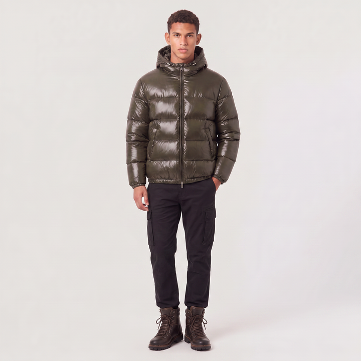 Men's Casual Glossy Hooded Puffer Jacket