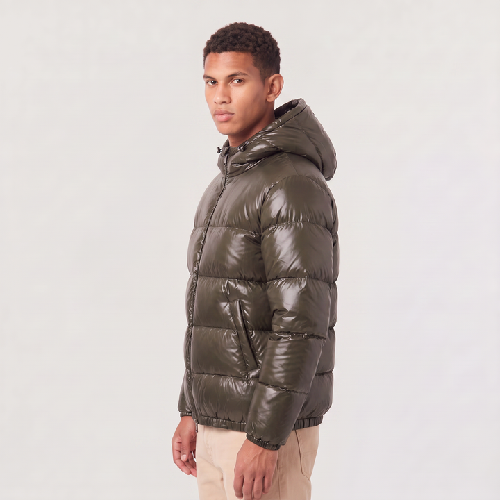 Men's Casual Glossy Hooded Puffer Jacket