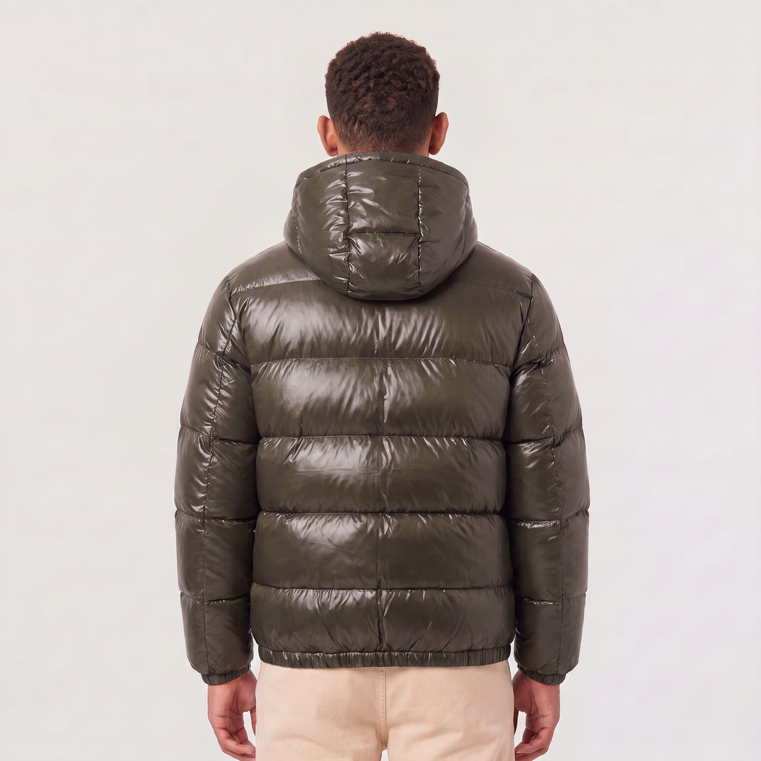 Men's Casual Glossy Hooded Puffer Jacket