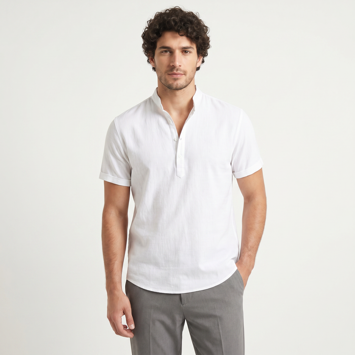 Men's Casual Cotton Linen Henley Shirt