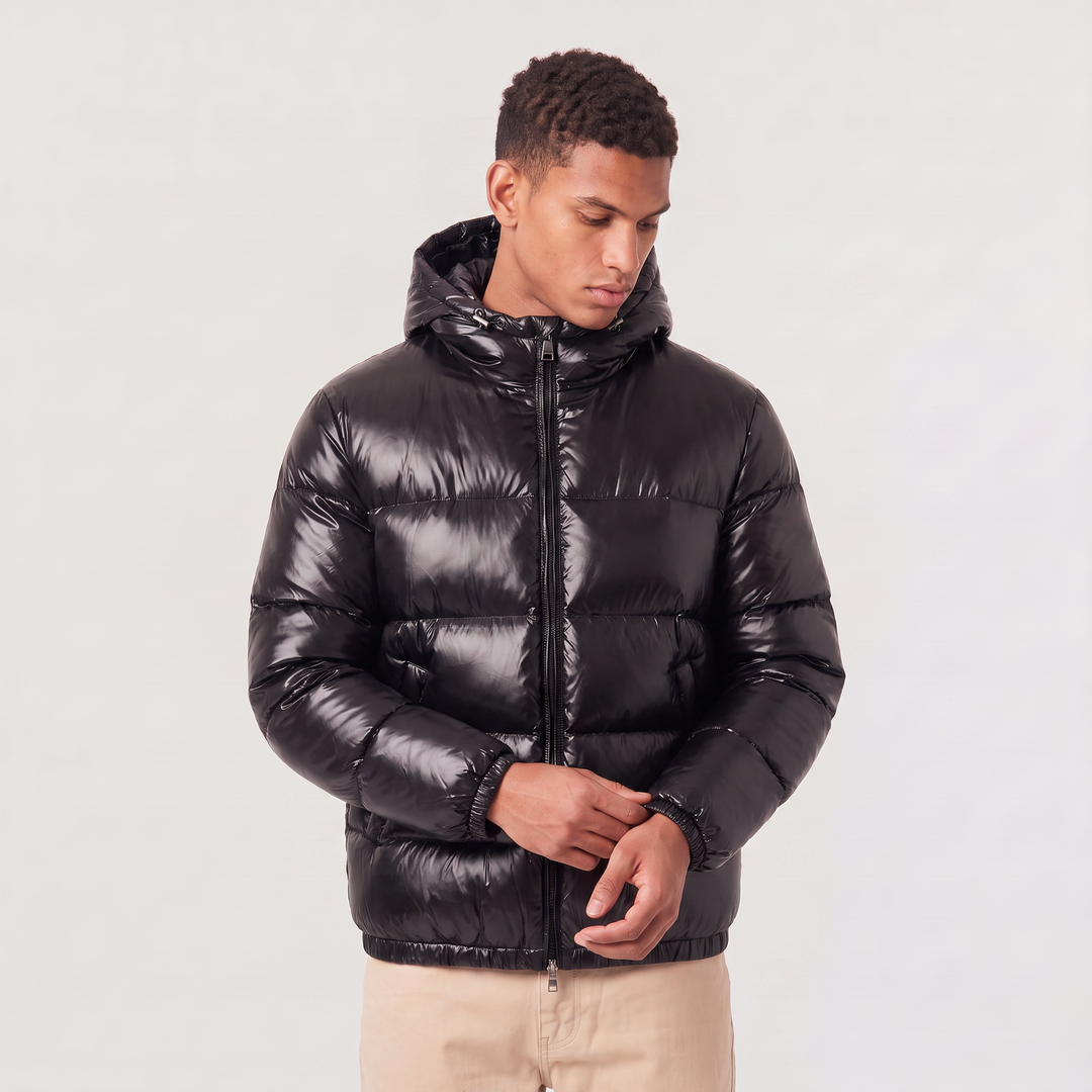 Men's Casual Glossy Hooded Puffer Jacket