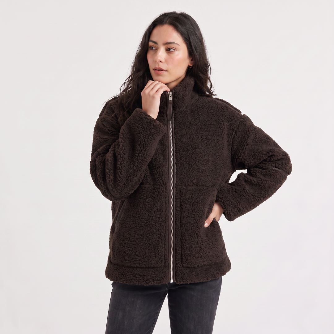 Women's Casual Teddy Fleece Zip-Up Jacket