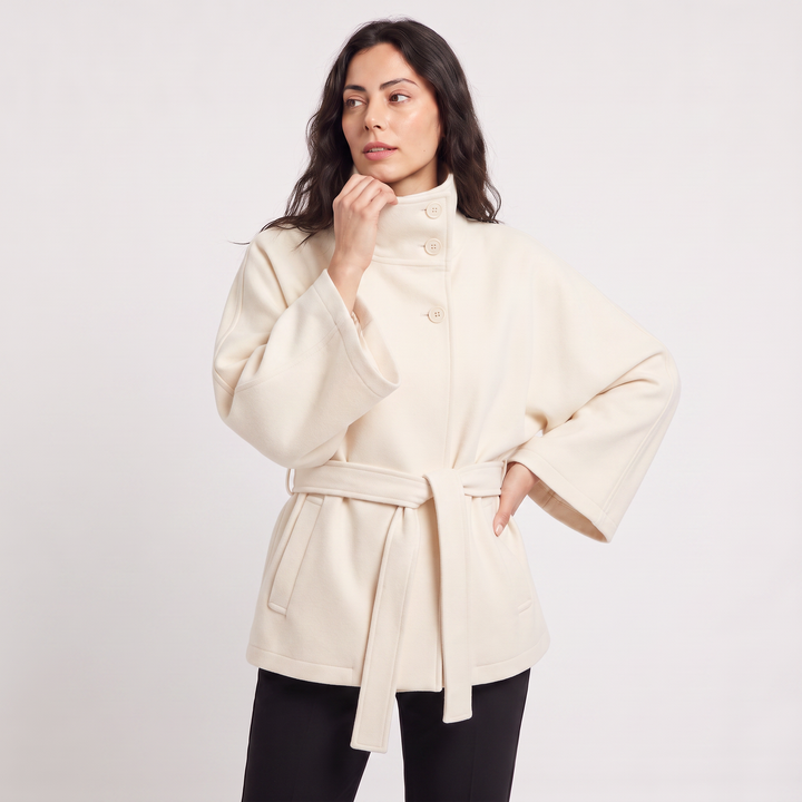 Women's Classic Wool Blend High-Neck Belted Cape Coat