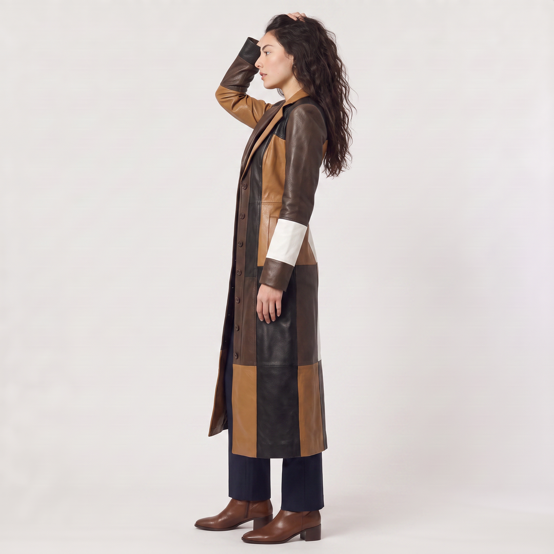 Women's Classic Cotton Blend Patchwork Trench Coat