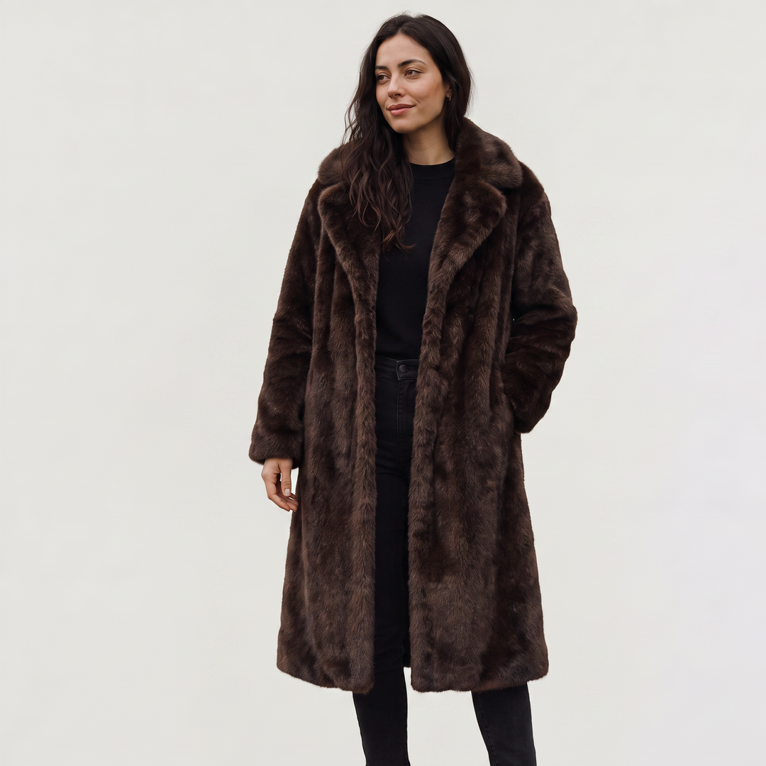 Women's Elegant Faux Fur Long Trench Coat