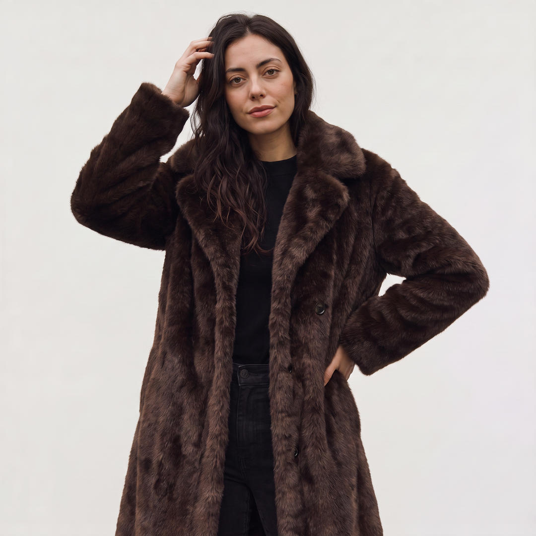Women's Elegant Faux Fur Long Trench Coat