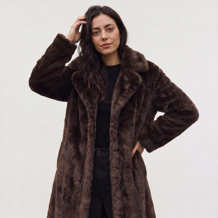 Women's Elegant Faux Fur Long Trench Coat