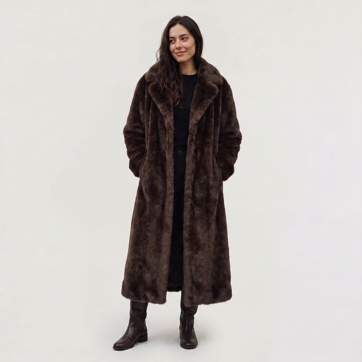 Women's Elegant Faux Fur Long Trench Coat