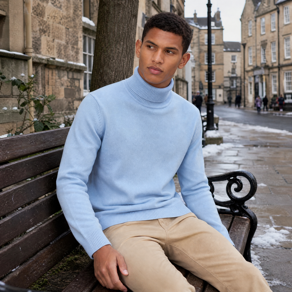Men's Classic Ribbed Wool Turtleneck Sweater
