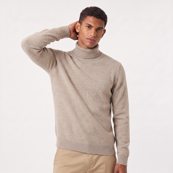 Men's Classic Ribbed Wool Turtleneck Sweater