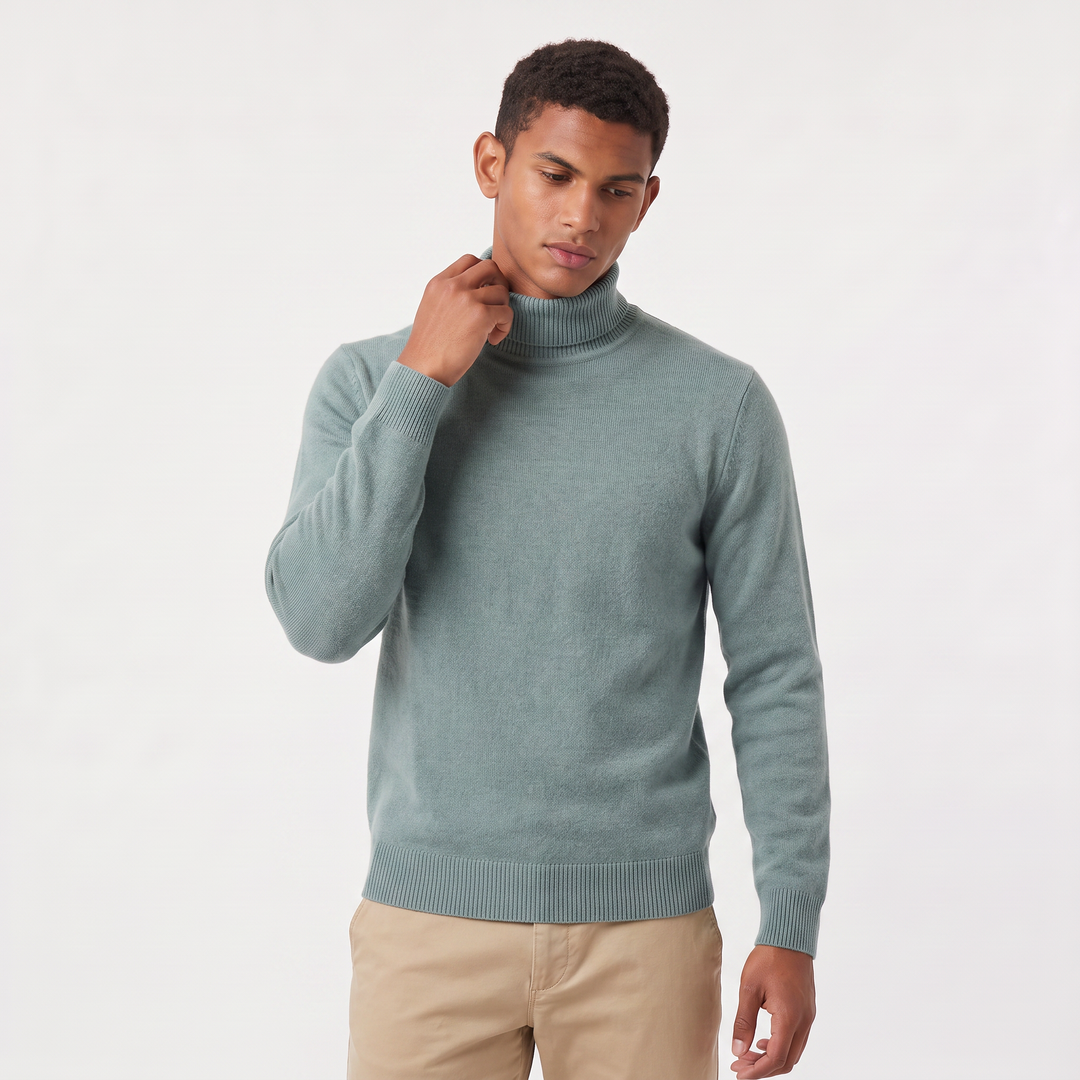 Men's Classic Ribbed Wool Turtleneck Sweater