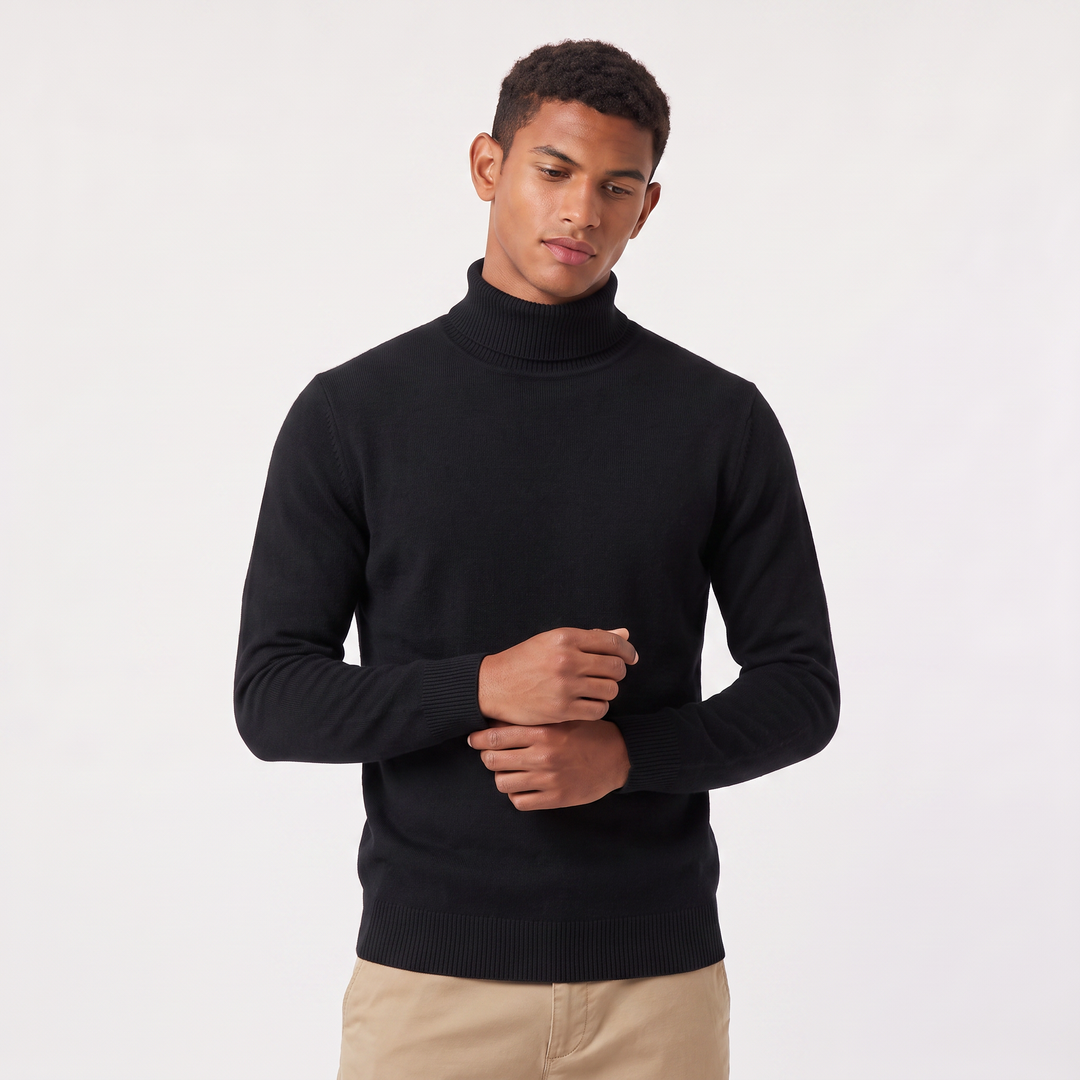 Men's Classic Ribbed Wool Turtleneck Sweater