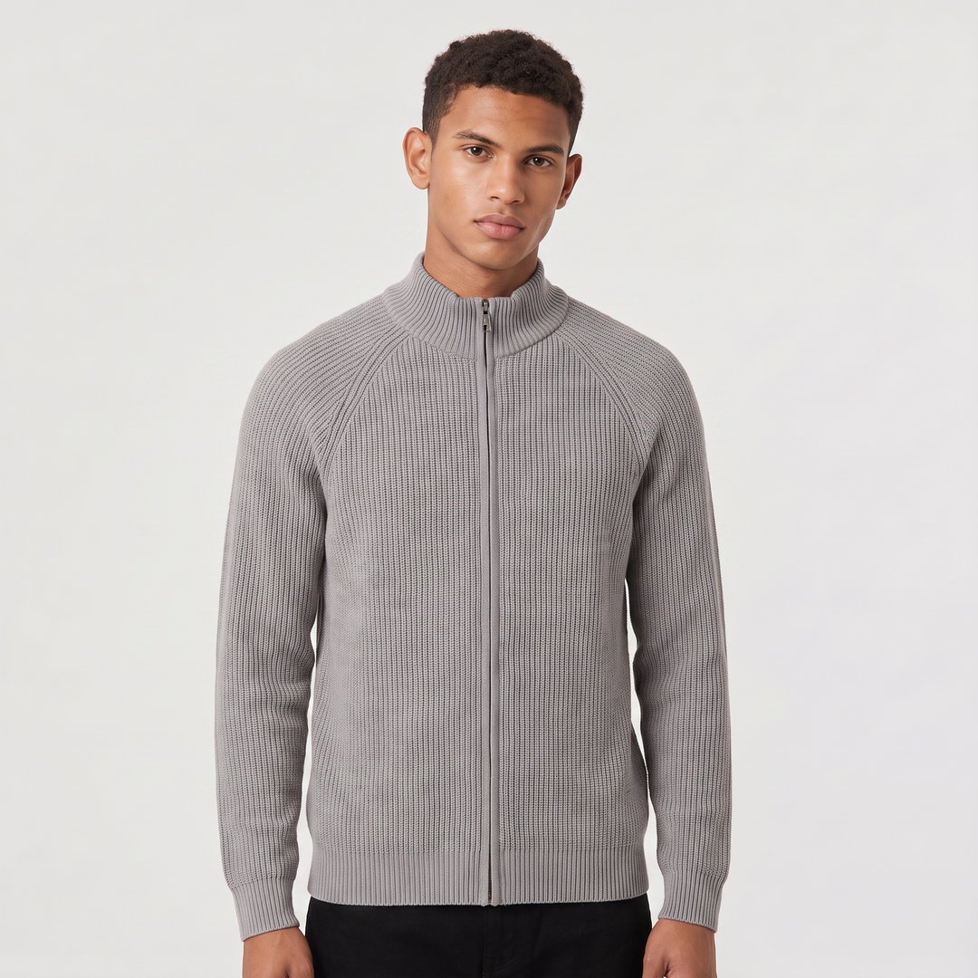 Men's Classic Ribbed Cotton Full-Zip Cardigan