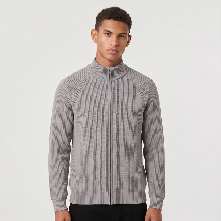 Men's Classic Ribbed Cotton Full-Zip Cardigan