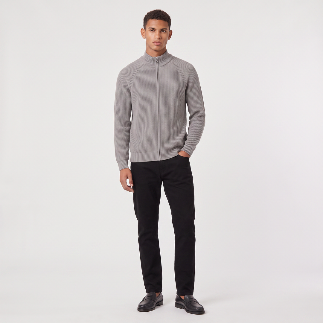 Men's Classic Ribbed Cotton Full-Zip Cardigan
