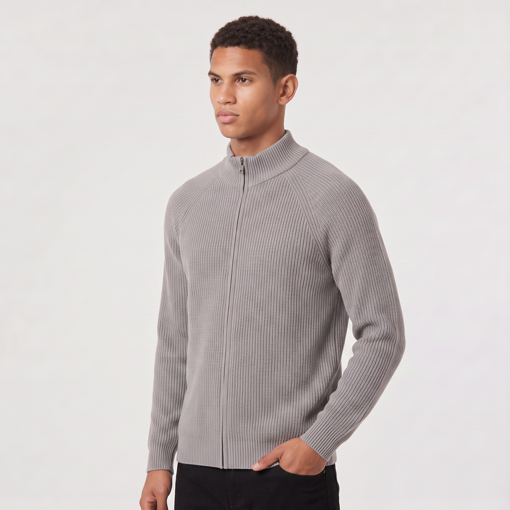 Men's Classic Ribbed Cotton Full-Zip Cardigan