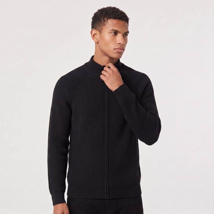 Men's Classic Ribbed Cotton Full-Zip Cardigan