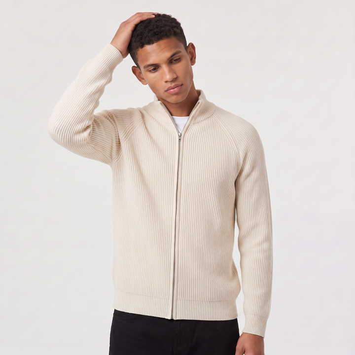 Men's Classic Ribbed Cotton Full-Zip Cardigan