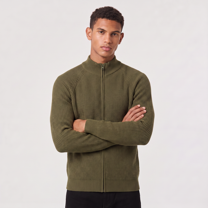 Men's Classic Ribbed Cotton Full-Zip Cardigan