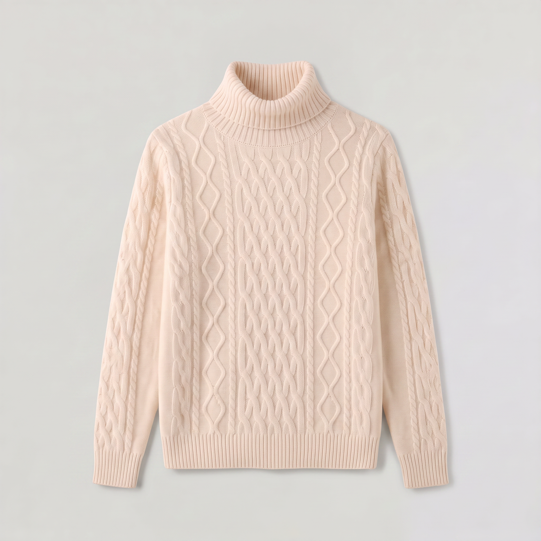 Men's Classic Wool Cable Knit Turtleneck Sweater