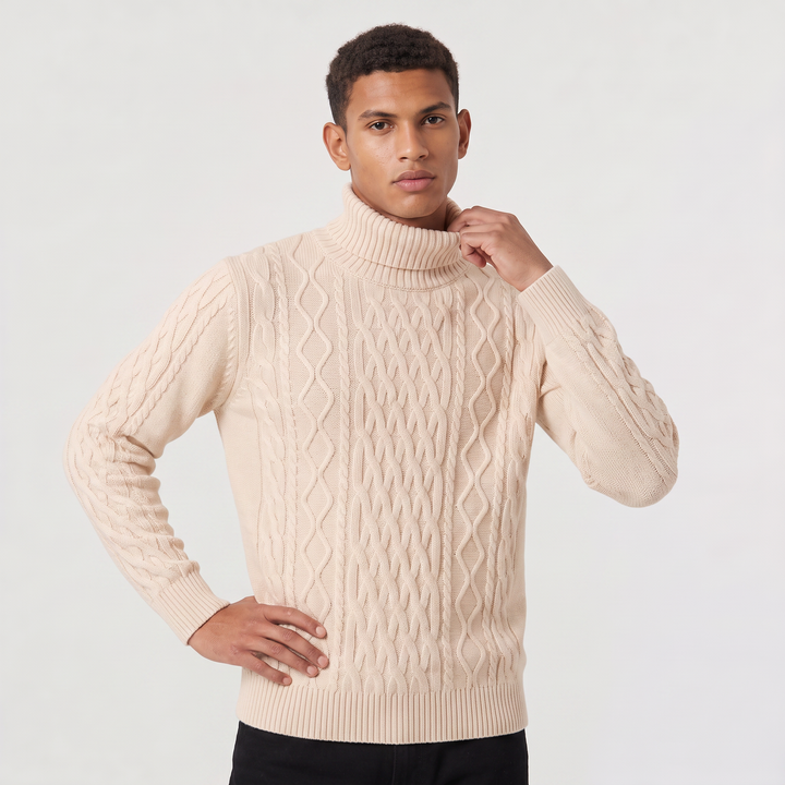 Men's Classic Wool Cable Knit Turtleneck Sweater