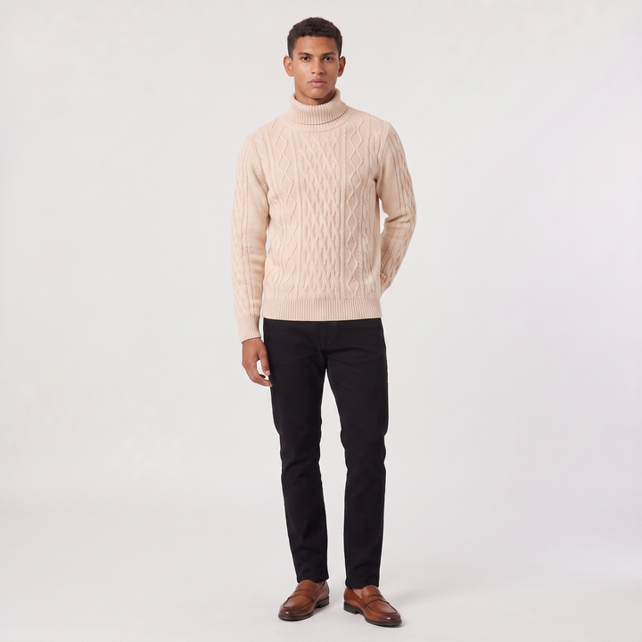 Men's Classic Wool Cable Knit Turtleneck Sweater