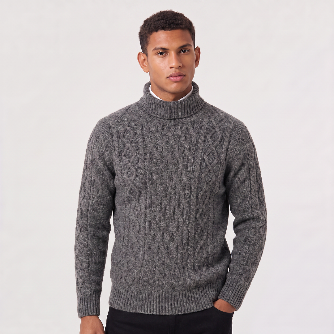Men's Classic Wool Cable Knit Turtleneck Sweater