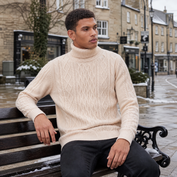 Men's Classic Wool Cable Knit Turtleneck Sweater