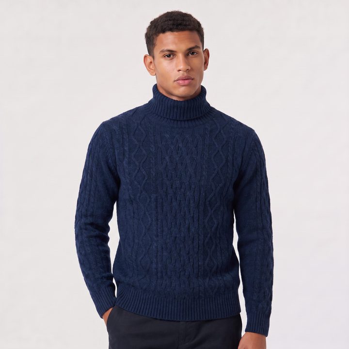 Men's Classic Wool Cable Knit Turtleneck Sweater