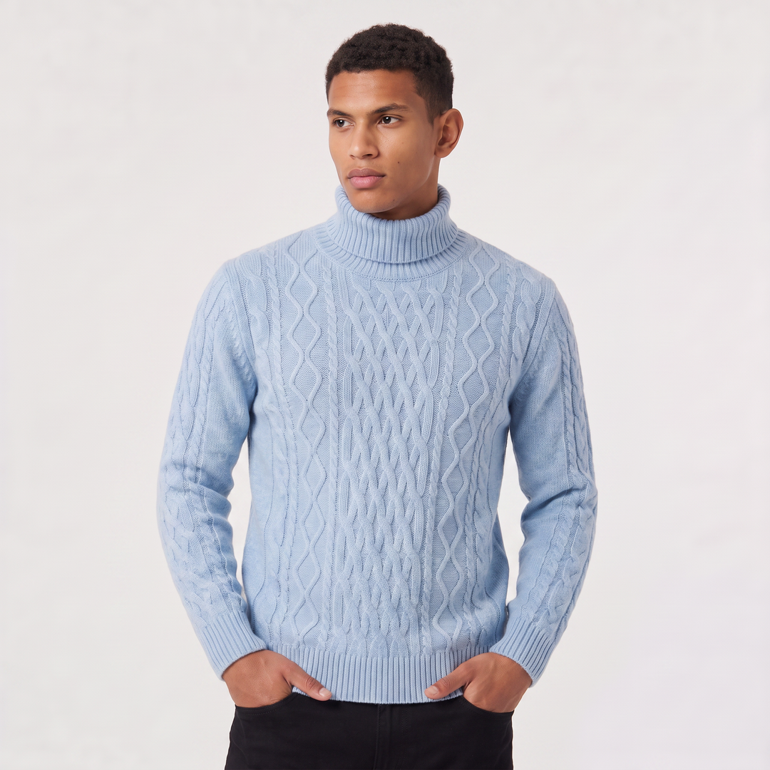 Men's Classic Wool Cable Knit Turtleneck Sweater