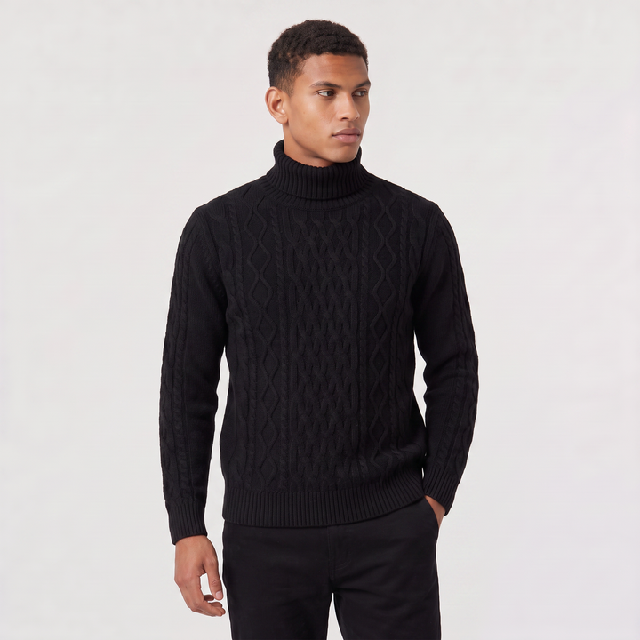 Men's Classic Wool Cable Knit Turtleneck Sweater
