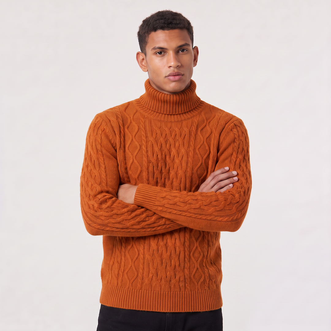 Men's Classic Wool Cable Knit Turtleneck Sweater