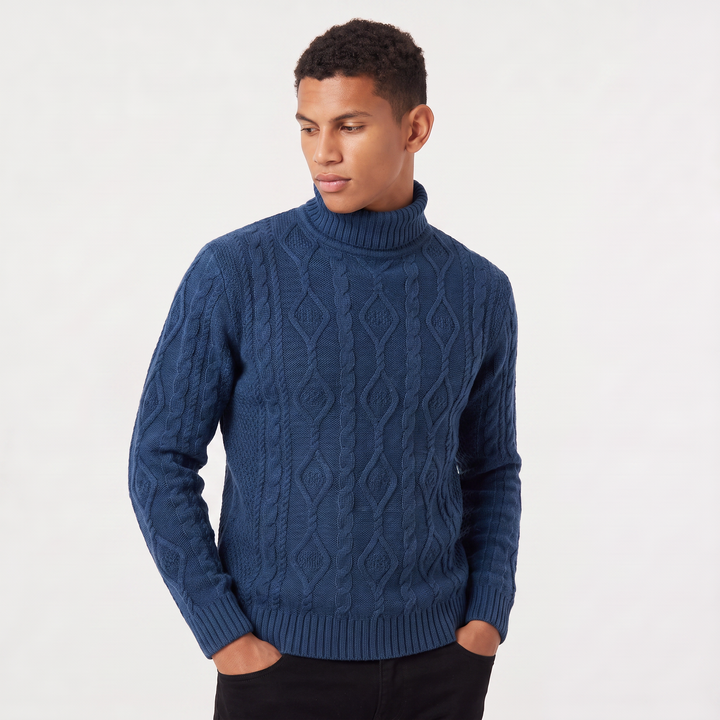 Men's Classic Cable Knit Wool Turtleneck Sweater