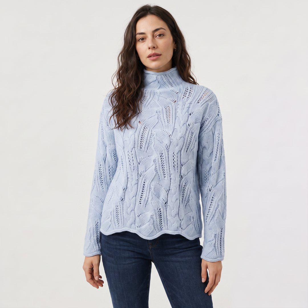 Women's Classic Cable Knit Pointelle Turtleneck Sweater