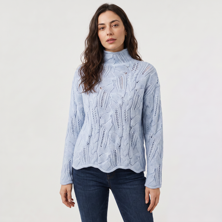 Women's Classic Cable Knit Pointelle Turtleneck Sweater