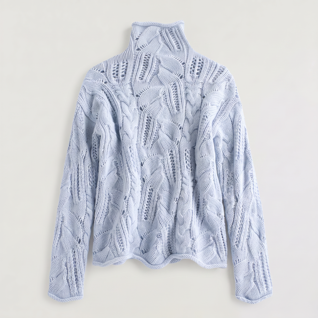 Women's Classic Cable Knit Pointelle Turtleneck Sweater