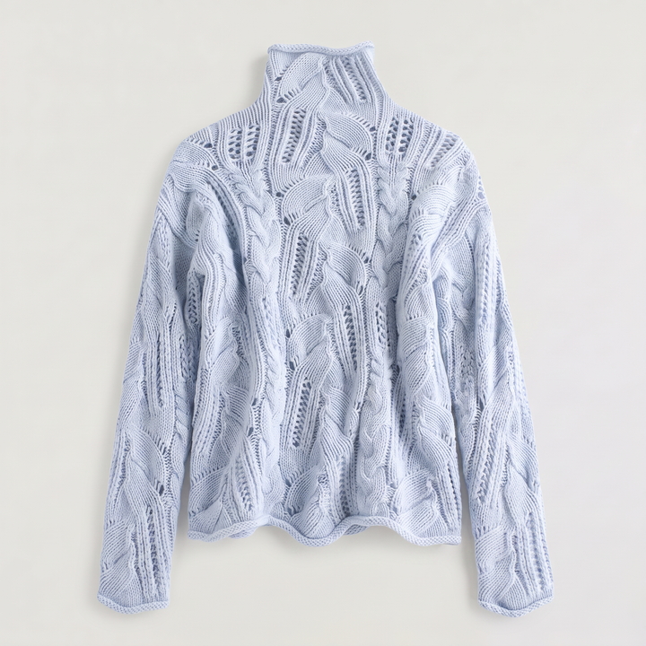 Women's Classic Cable Knit Pointelle Turtleneck Sweater