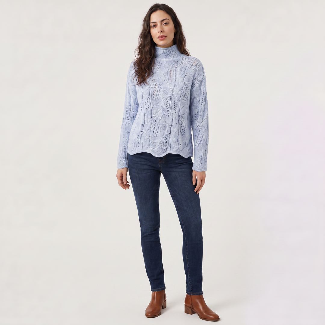 Women's Classic Cable Knit Pointelle Turtleneck Sweater