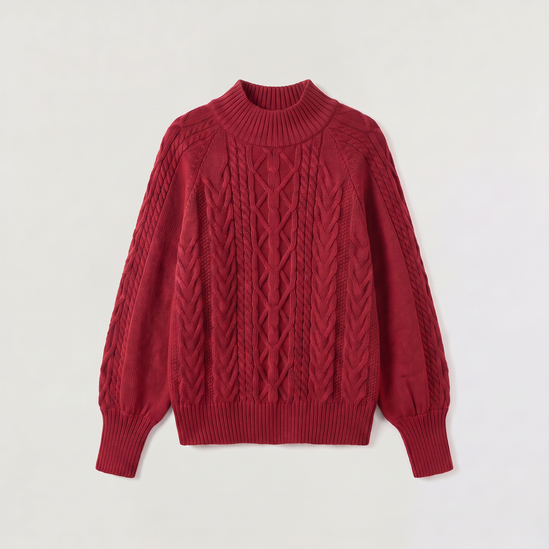 Women's Classic Cable Knit Mock Neck Jumper