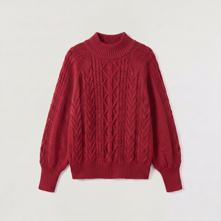 Women's Classic Cable Knit Mock Neck Jumper