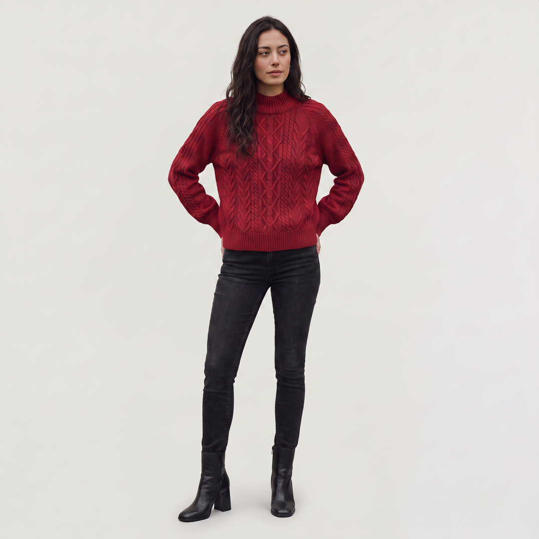 Women's Classic Cable Knit Mock Neck Jumper