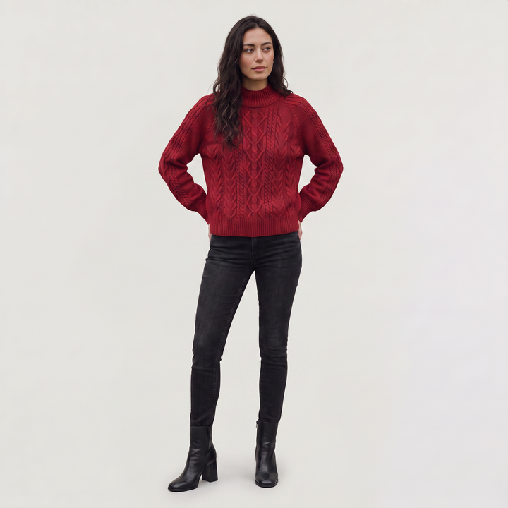 Women's Classic Cable Knit Mock Neck Jumper
