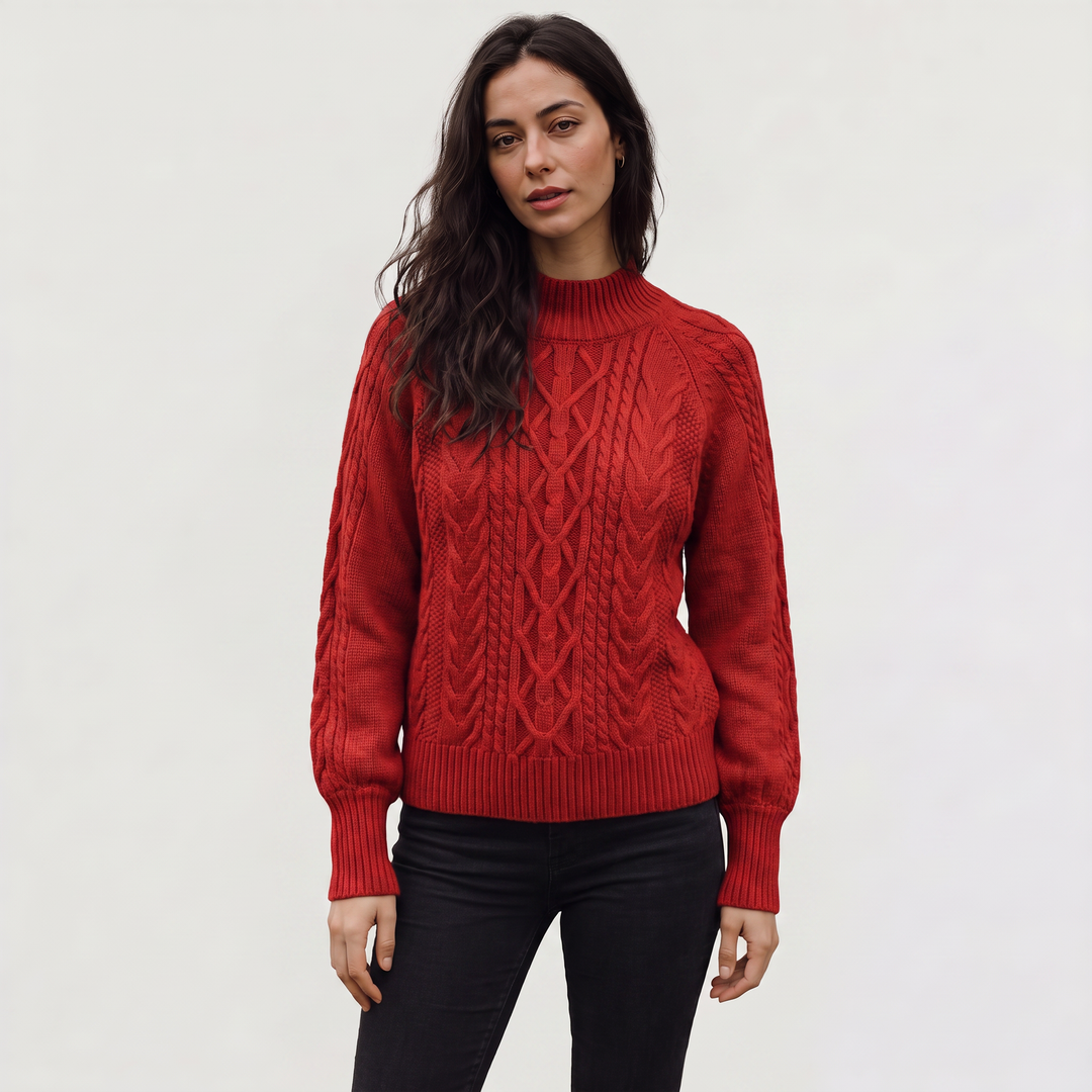 Women's Classic Cable Knit Mock Neck Jumper